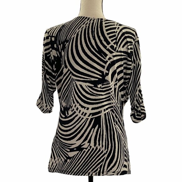 Style & Co Zebra Print Ruched 3/4 Sleeve Blouse L - Picture 3 of 9